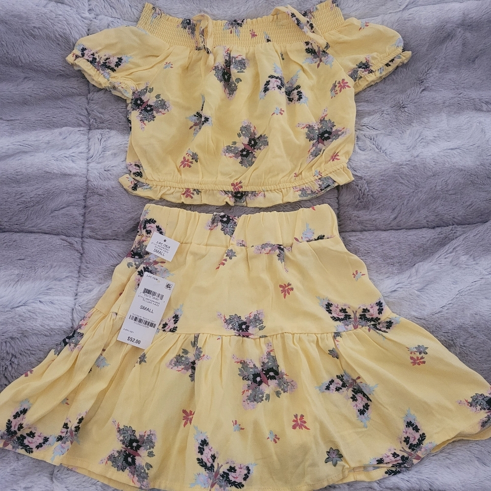 2 pc girls butterfly skirt set